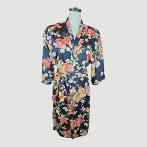 Forever 21, Floral Black Kimono Robe, Womens, Size S, Soft Satin Loungewear, NWT